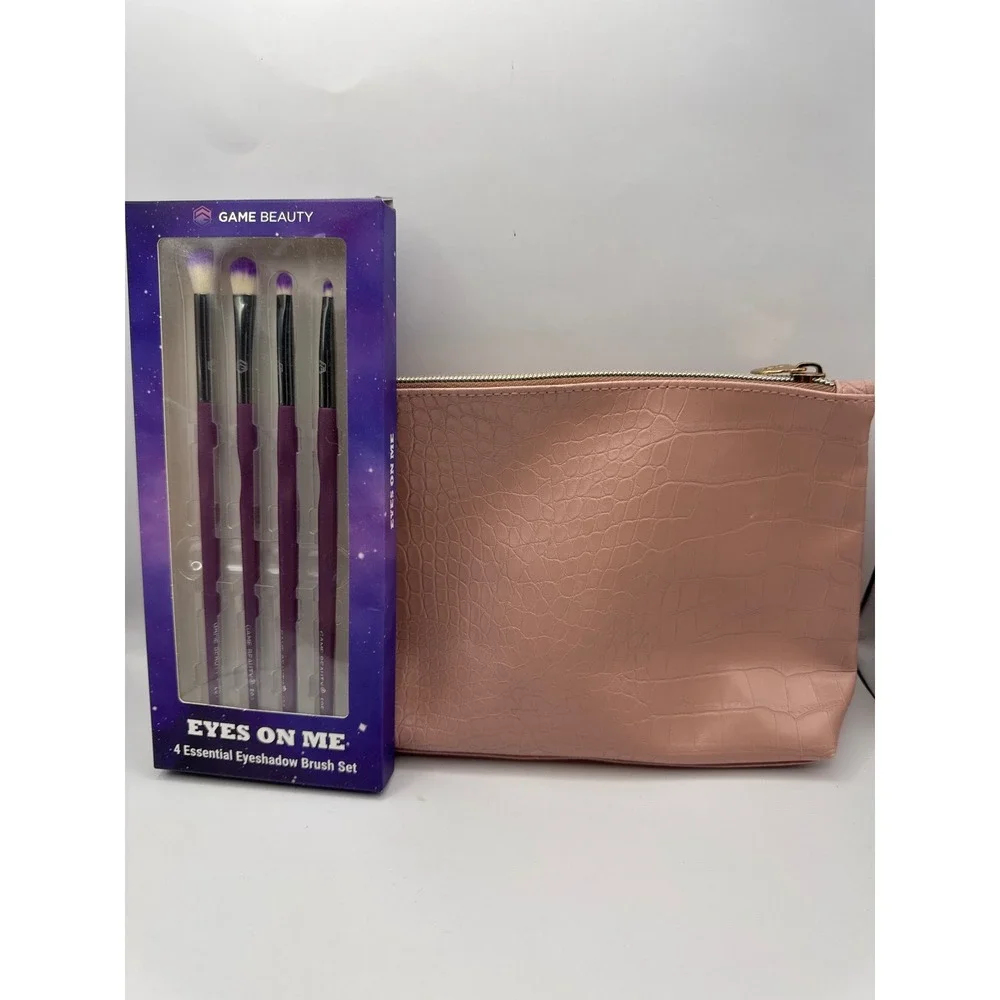Game Beauty‎ Eyes On Me 4pc Eyeshadow Brush Set & Ipsy Pink Croc Makeup Bag NEW